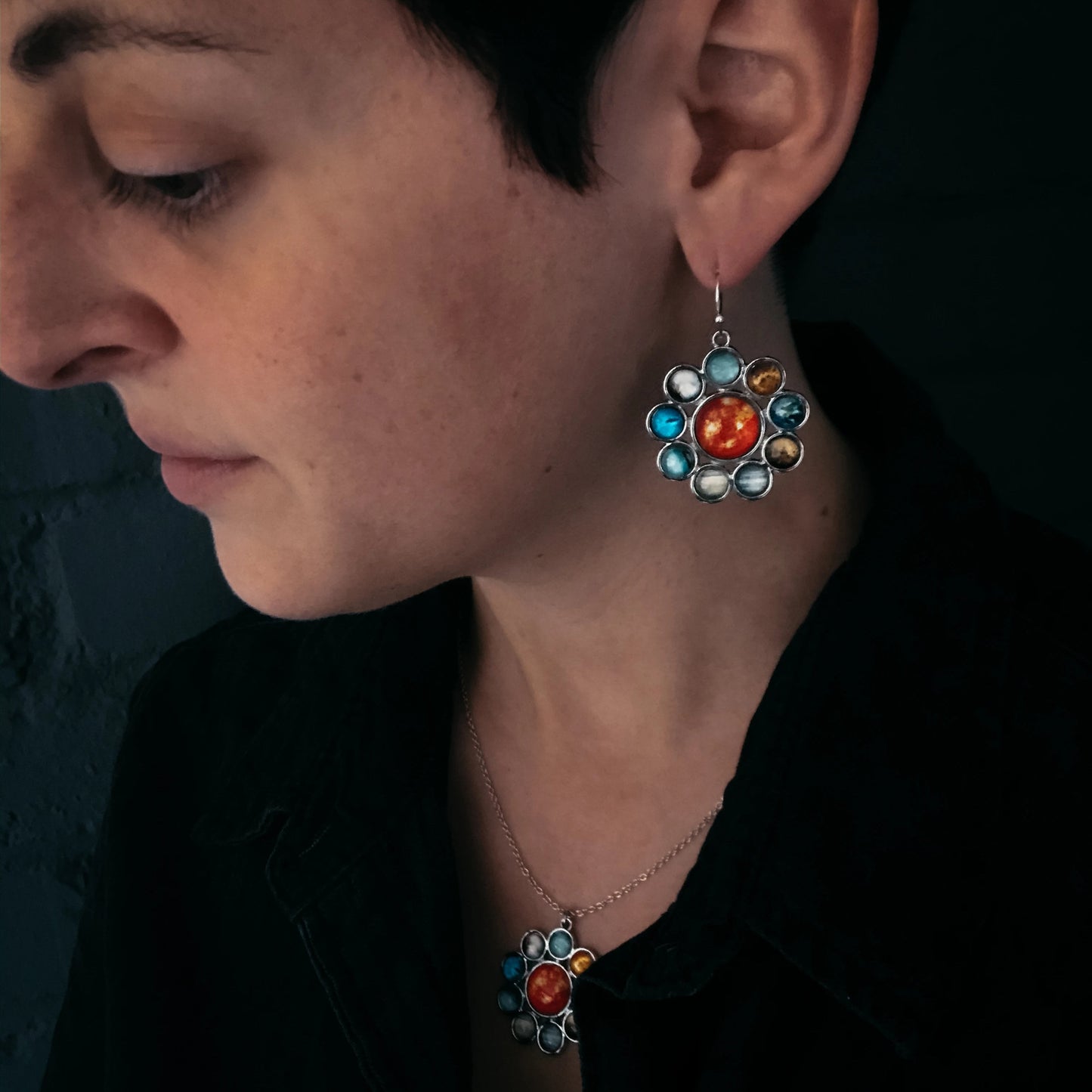 Solar System Halo Dangle Earrings