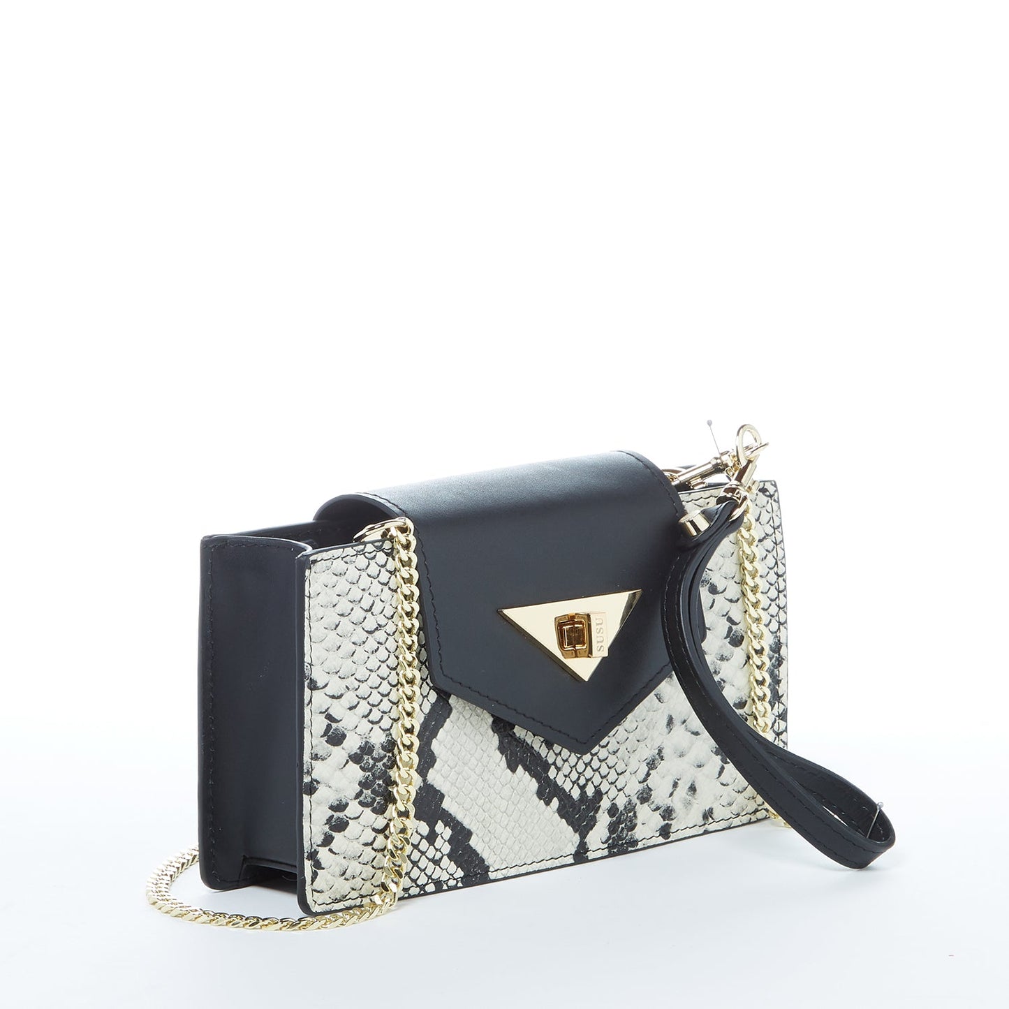 SUSU Mini Crossbody Bag Small Leather Snakeskin Black Purse Wristlet Women's Handbag