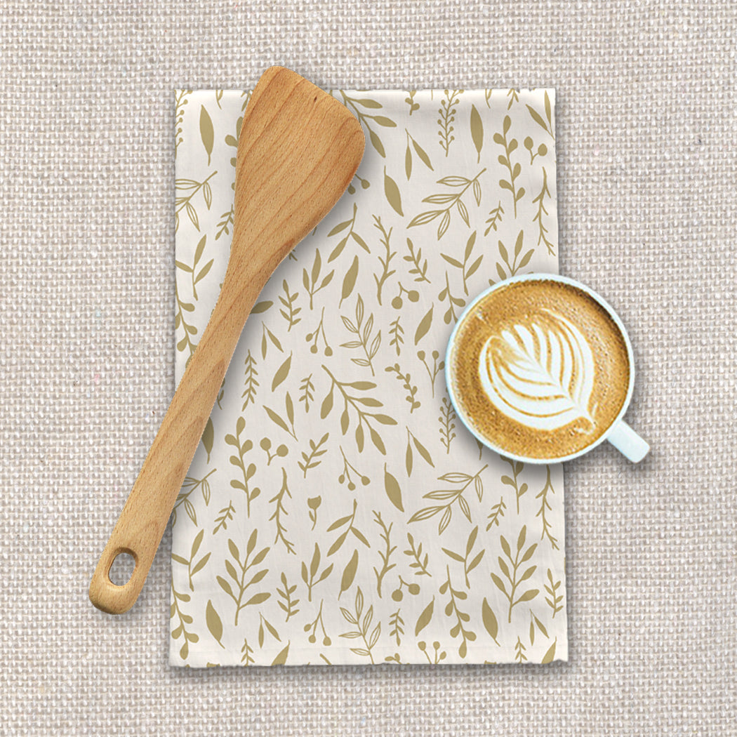 Gold Falling Leaves Tea Towel