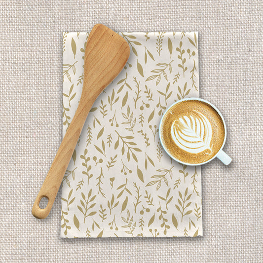 Gold Falling Leaves Tea Towel
