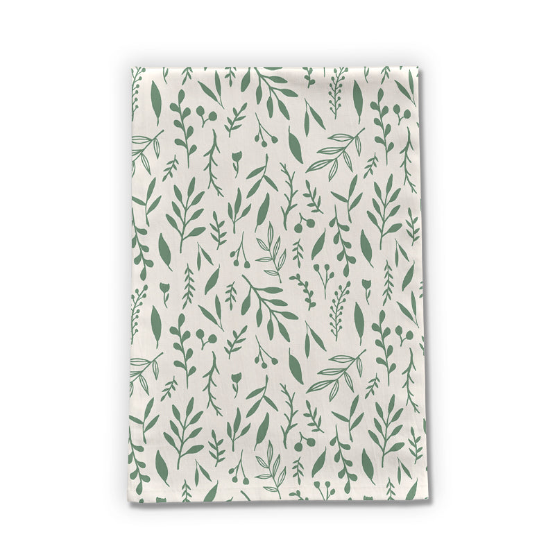 Green Falling Leaves Tea Towel