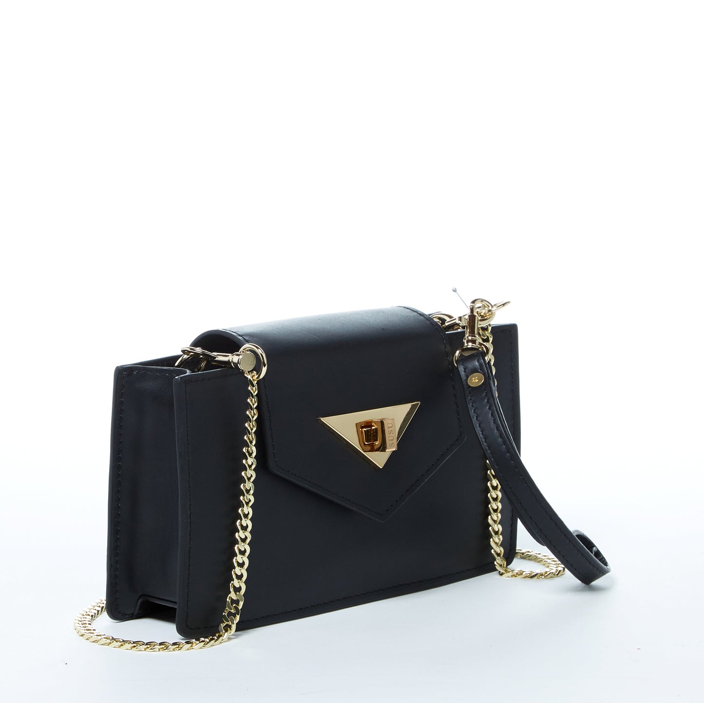 SUSU Mini Crossbody Bag Black Leather Purse Wristlet Women's Handbag