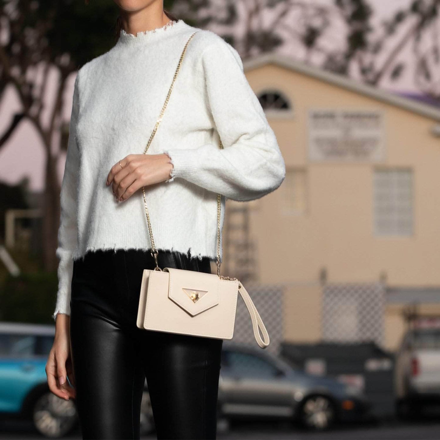 SUSU Off White Bag Mini Crossbody Purse Cream Leather Wristlet Women's Handbag